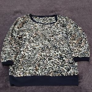 Jennifer Lopez Abstract Animal Print 3/4 Blouse